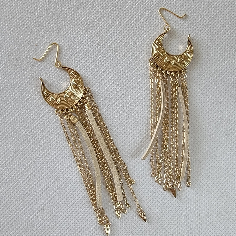 Boho Faux Leather Chain Tassel Drop Earrings - Picture 9 of 9